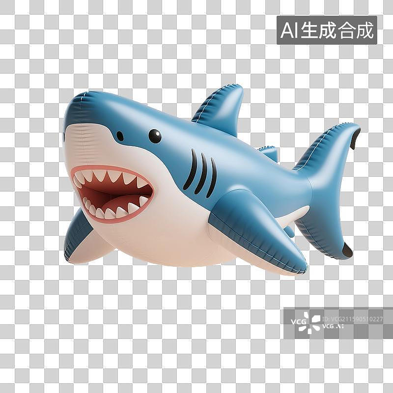 【AI数字艺术】3D渲染卡通动物，充气膨胀风格，鲨鱼，大白鲨，，海洋生物，免抠元素图片素材