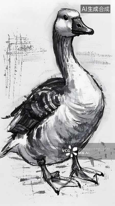 【AI数字艺术】水墨鹅的艺术描绘图片素材