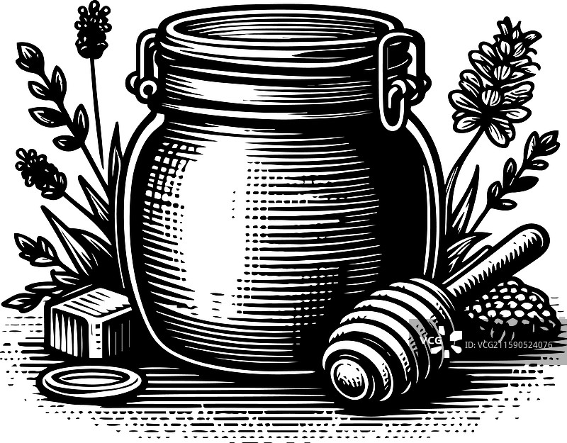 简单的蜂蜜罐正面图标复古标志图片素材