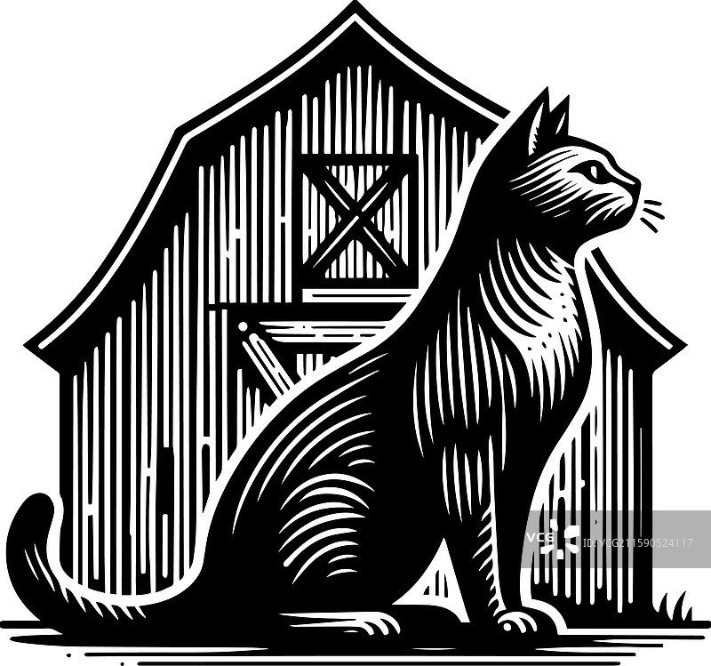 简单的农舍猫在院子里的复古标志图标图片素材