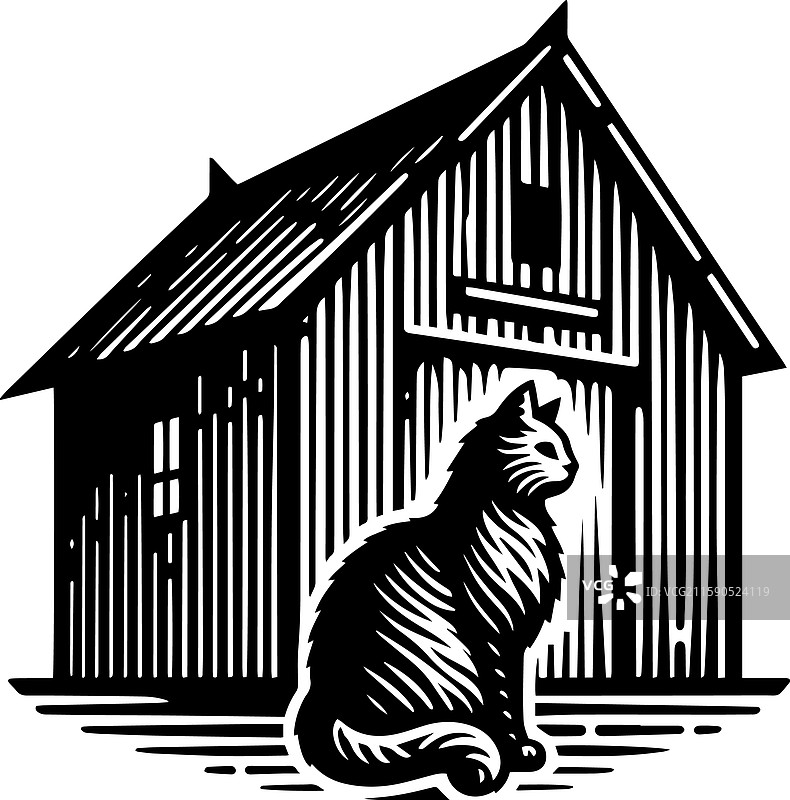 简单的农舍猫在院子里的复古标志图标图片素材