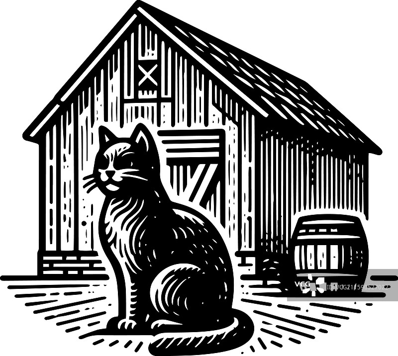 简单的农舍猫在院子里的复古标志图标图片素材