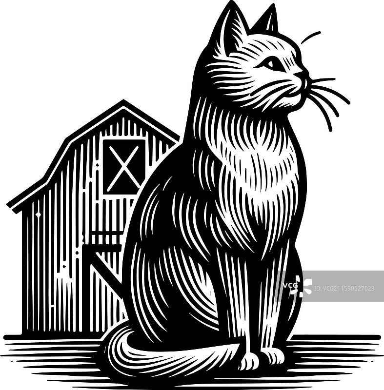 简单的院子里的农舍猫图标复古标志图片素材
