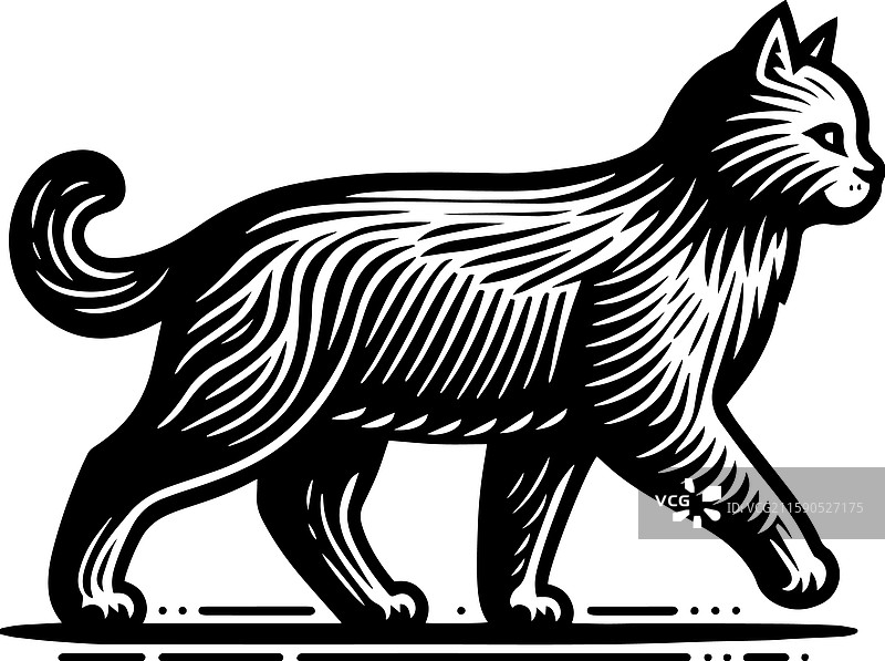 简单的农舍猫走路图标 复古标志 复古风格图片素材