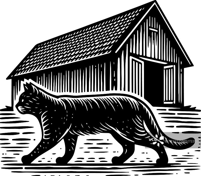 简单的农舍猫走路图标 复古标志 复古风格图片素材