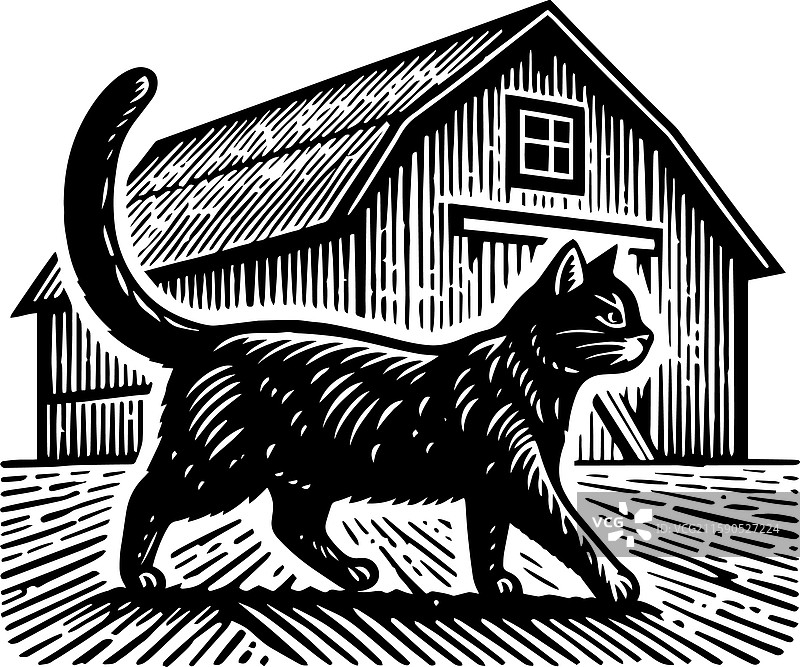 简单的农舍猫走路图标 复古标志 复古风格图片素材