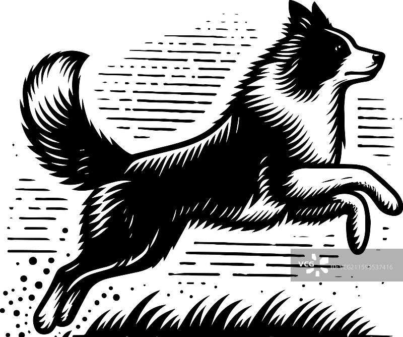 复古风格的简单澳大利亚牧羊犬跳跃图标图片素材