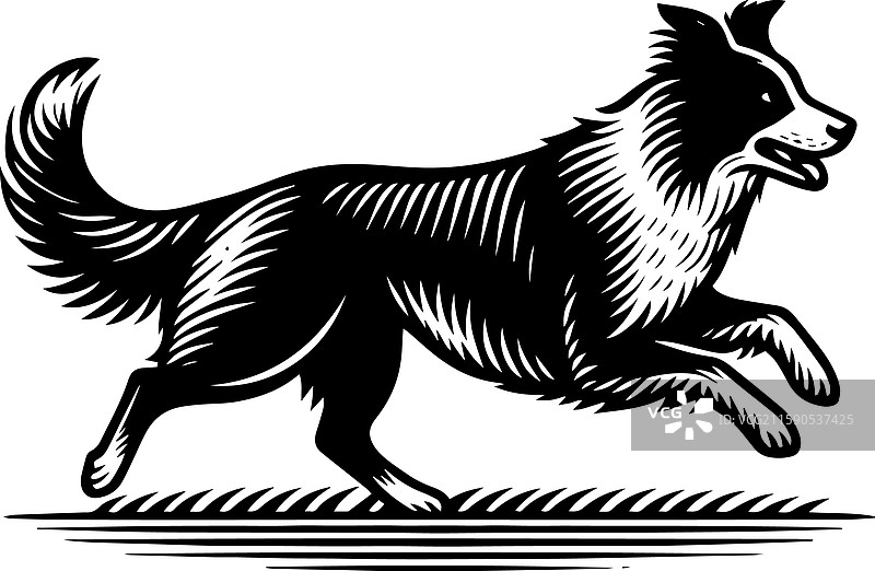 复古风格的简单澳大利亚牧羊犬奔跑图标图片素材