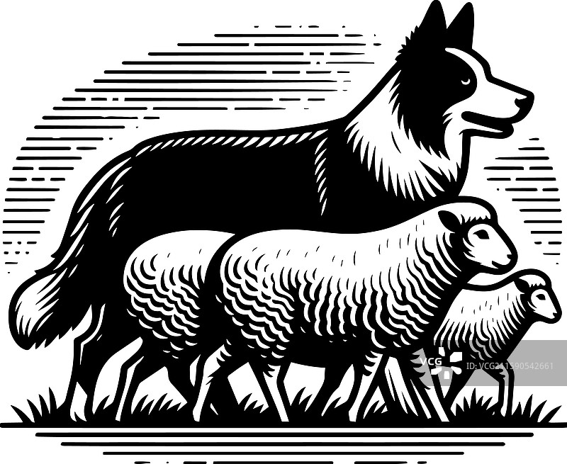 复古的简单澳大利亚牧羊犬面孔图标图片素材