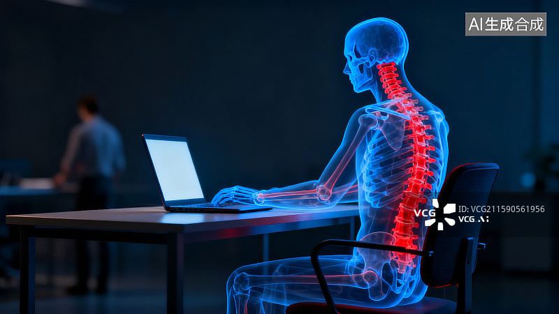 【AI数字艺术】透明的人体，久坐，亚健康，背痛图片素材