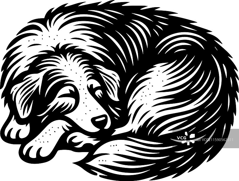 简单的边境牧羊犬睡觉图标复古标志图片素材