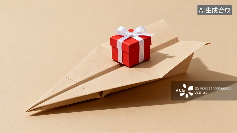 【AI数字艺术】纸飞机上的礼物盒图片素材