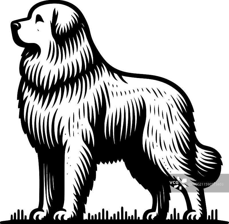 简单的伟大比利牛斯犬站立图标复古标志图片素材