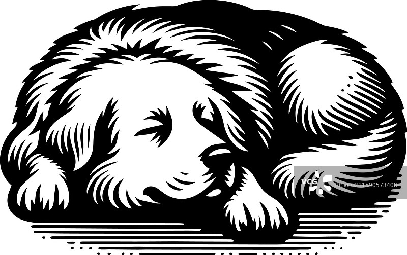 简单的伟大比利牛斯犬睡觉图标复古标志图片素材