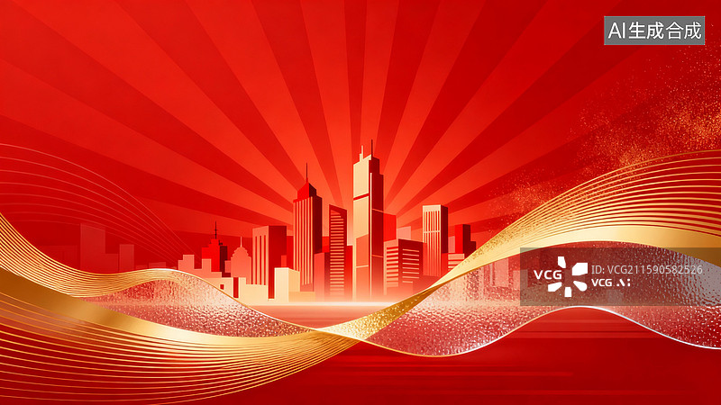 【AI数字艺术】红金色调的国庆节背景图片素材