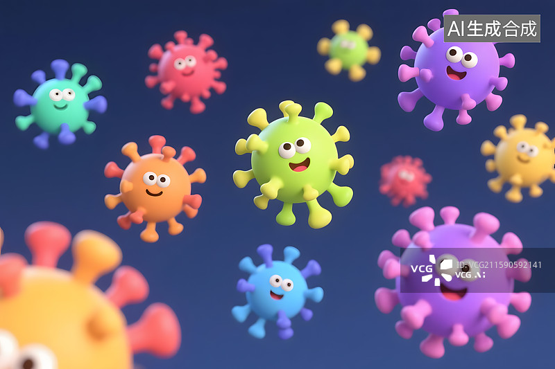 【AI数字艺术】五颜六色的卡通风格的病毒图片素材