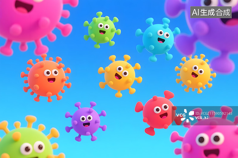 【AI数字艺术】五颜六色的卡通风格的病毒图片素材