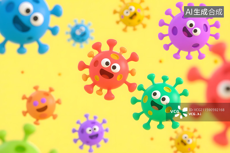 【AI数字艺术】五颜六色的卡通风格的病毒图片素材