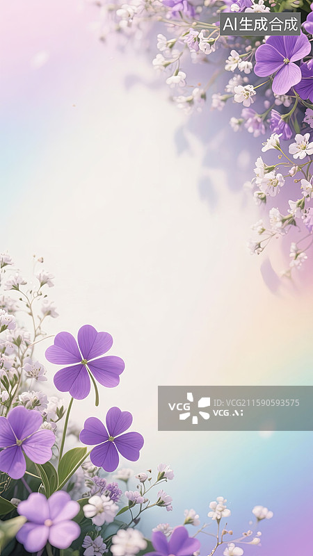 【AI数字艺术】紫色四叶草和满天星梦幻渐变唯美背景图片素材