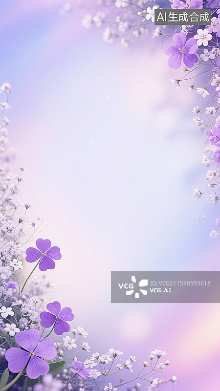 【AI数字艺术】紫色四叶草和满天星梦幻渐变唯美背景图片素材
