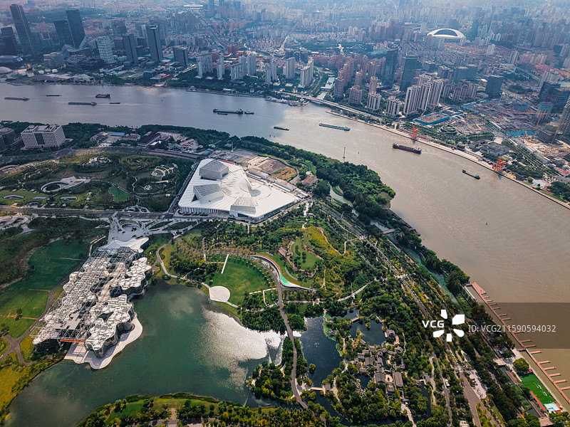 航拍世博地区后滩世博文化公园城市天际线图片素材