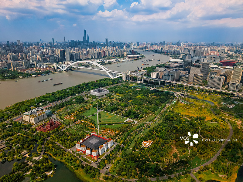 航拍世博地区后滩世博文化公园城市天际线图片素材