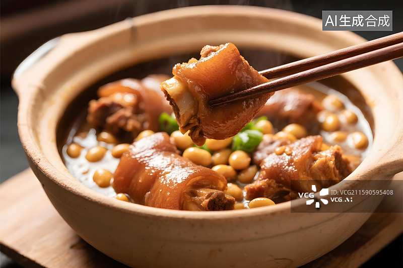 【AI数字艺术】砂锅中美味的猪脚炖黄豆图片素材