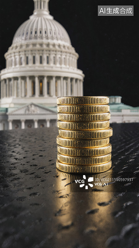 【AI数字艺术】国会大厦与金币图片素材