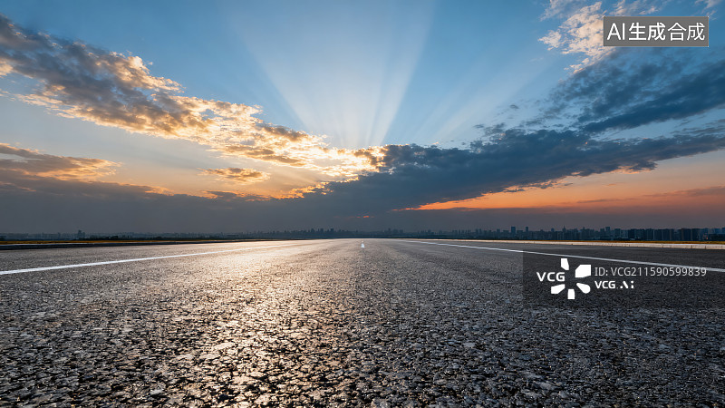 【AI数字艺术】前进的路，丁达尔光，汽车广告背景图图片素材