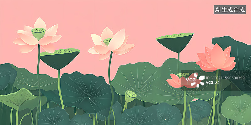 【AI数字艺术】盛夏莲池插画图片素材