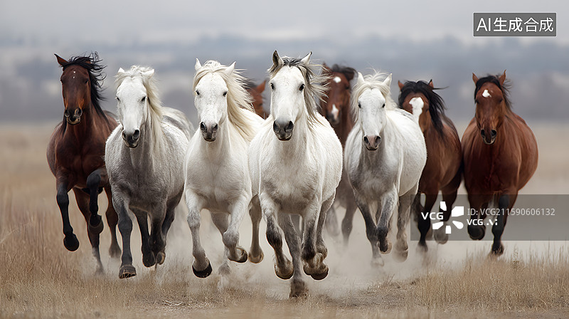【AI数字艺术】马群在草原奔跑图片素材