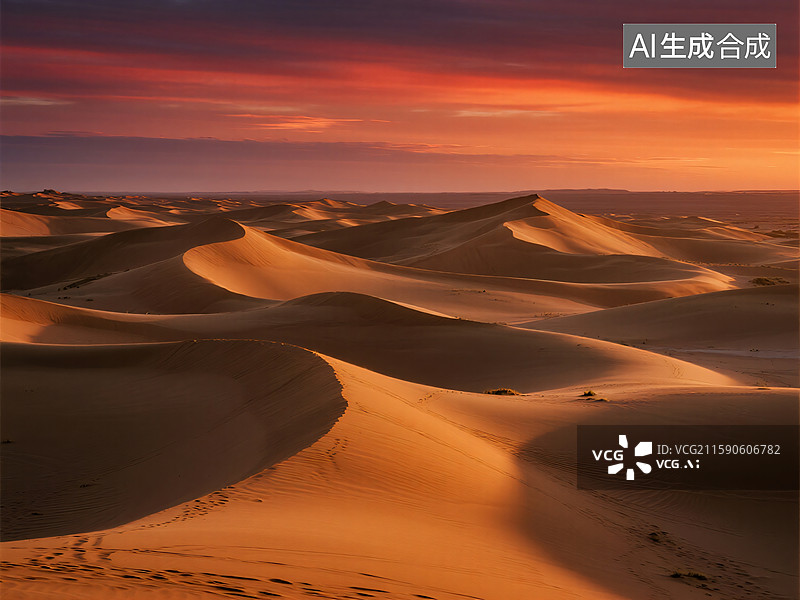 【AI数字艺术】金色沙海：日落时分的寂静壮丽图片素材