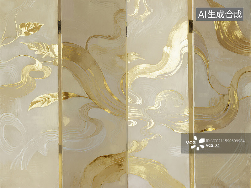 【AI数字艺术】金色金箔装饰屏风背景设计2图片素材