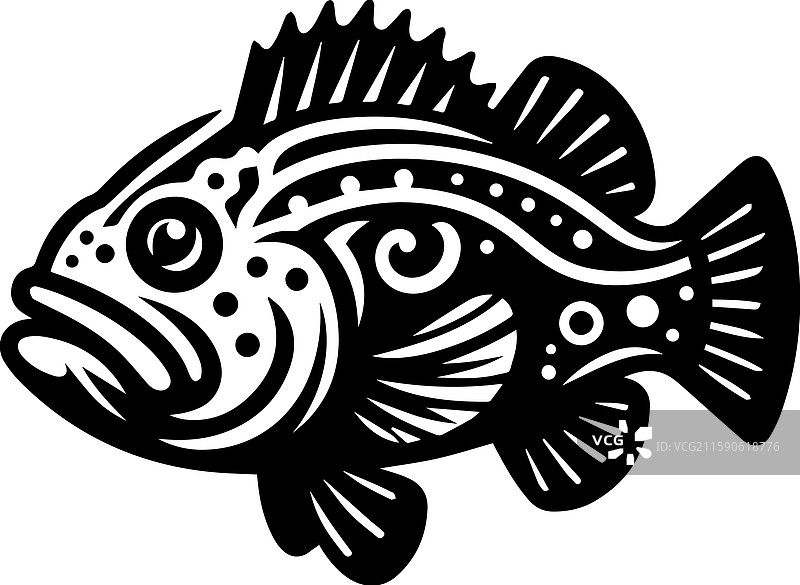 简单的石斑鱼图标 复古标志 复古风格图片素材
