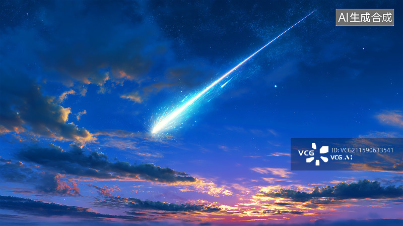 【AI数字艺术】傍晚流星从空中划过图片素材