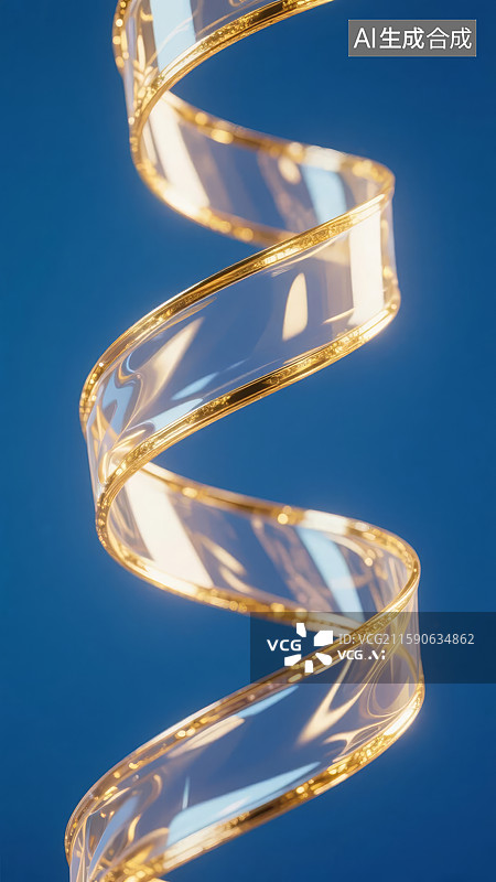 【AI数字艺术】金色边框透明螺旋带在蓝色背景上图片素材
