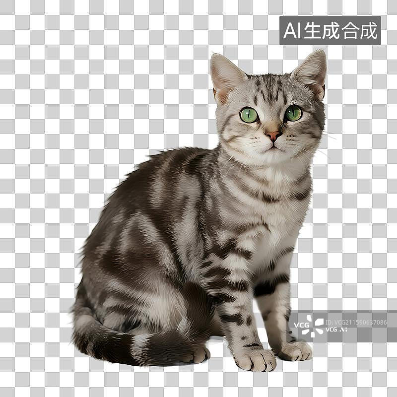 【AI数字艺术】[免抠PNG素材]一只灰斑猫的可爱姿态图片素材