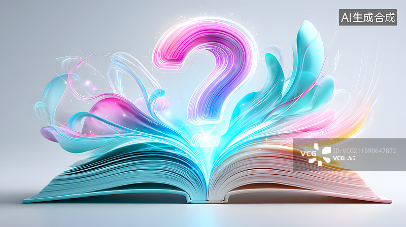【AI数字艺术】打开是书本上一个问号图片素材