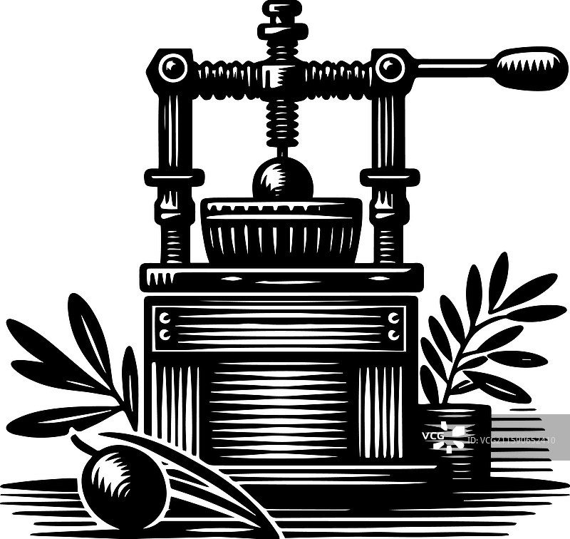 简单的橄榄压榨机图标设计，复古风格图片素材