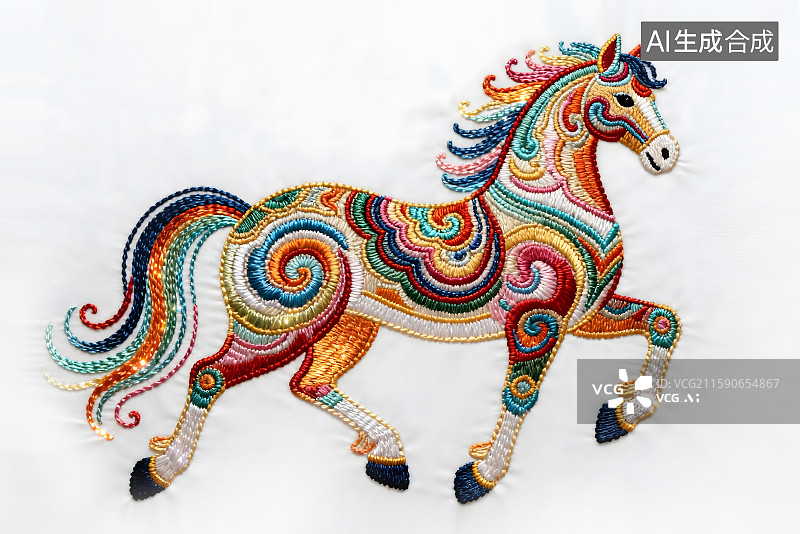 【AI数字艺术】非物质文化遗产刺绣手绘马元素图片素材