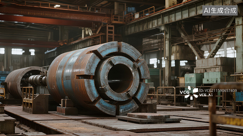 【AI数字艺术】工业车间内的大型机械部件图片素材