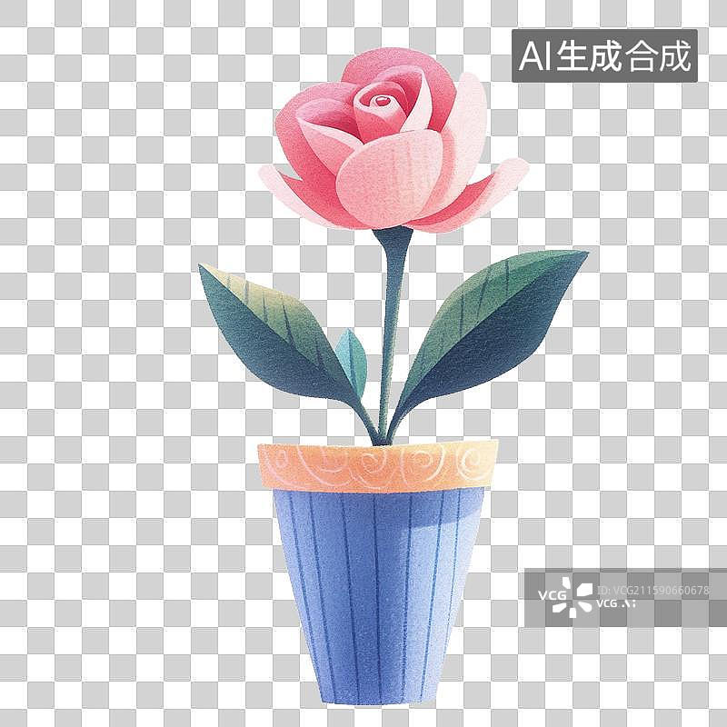 【AI数字艺术】彩铅效果盆栽芍药花元素图片素材