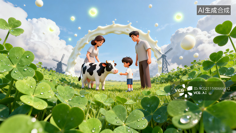 【AI数字艺术】抽象3D牛奶牧场图片素材