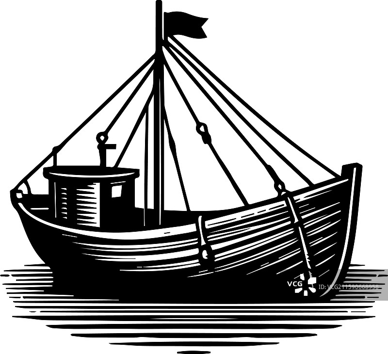 简单的渔船图标设计，复古风格图片素材