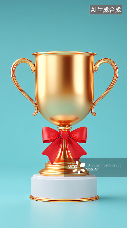 【AI数字艺术】金色奖杯置于黄色背景之上图片素材