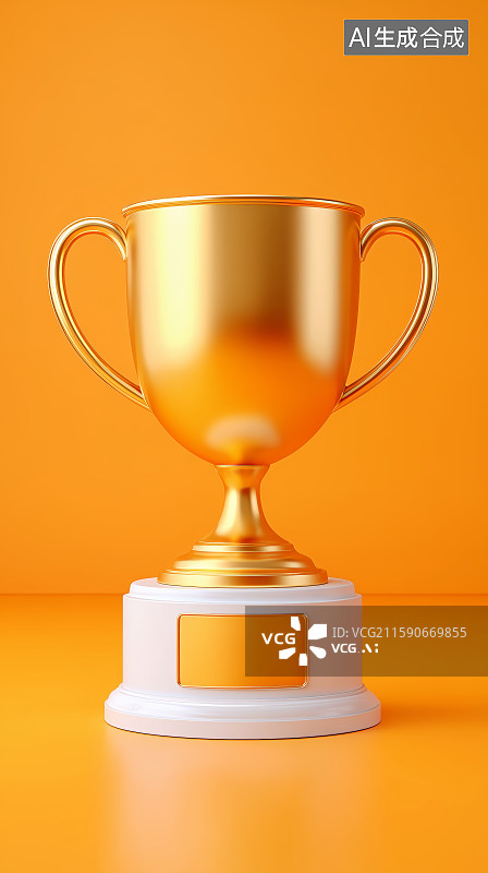 【AI数字艺术】金色奖杯置于黄色背景之上图片素材