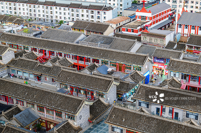 内蒙古呼和浩特塞上老街步行街高空航拍图片素材