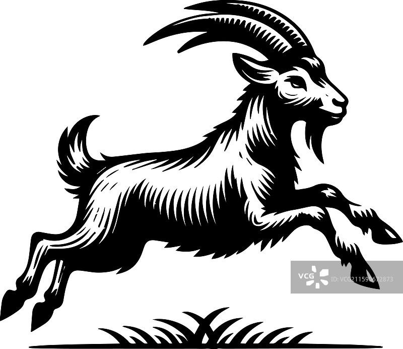 简单的拉曼查山羊跳跃图标设计，复古风格图片素材