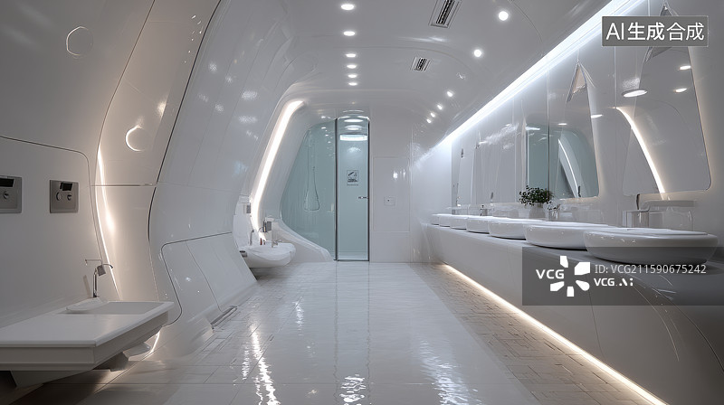 【AI数字艺术】现代简约风格白色卫生间图片素材