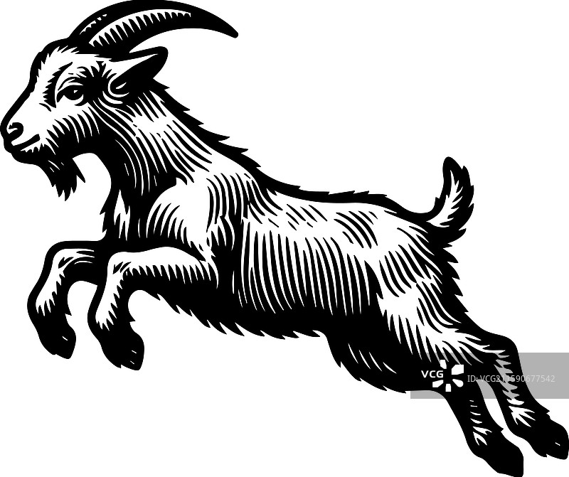 简单的拉曼查山羊跳跃图标设计，复古风格图片素材